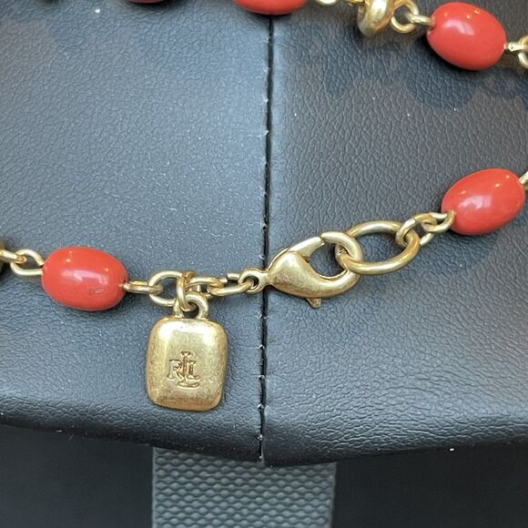 Designer RALPH LAUREN Red/Coral Color Station Bead Medallion Layering Necklace - Picture 6 of 7